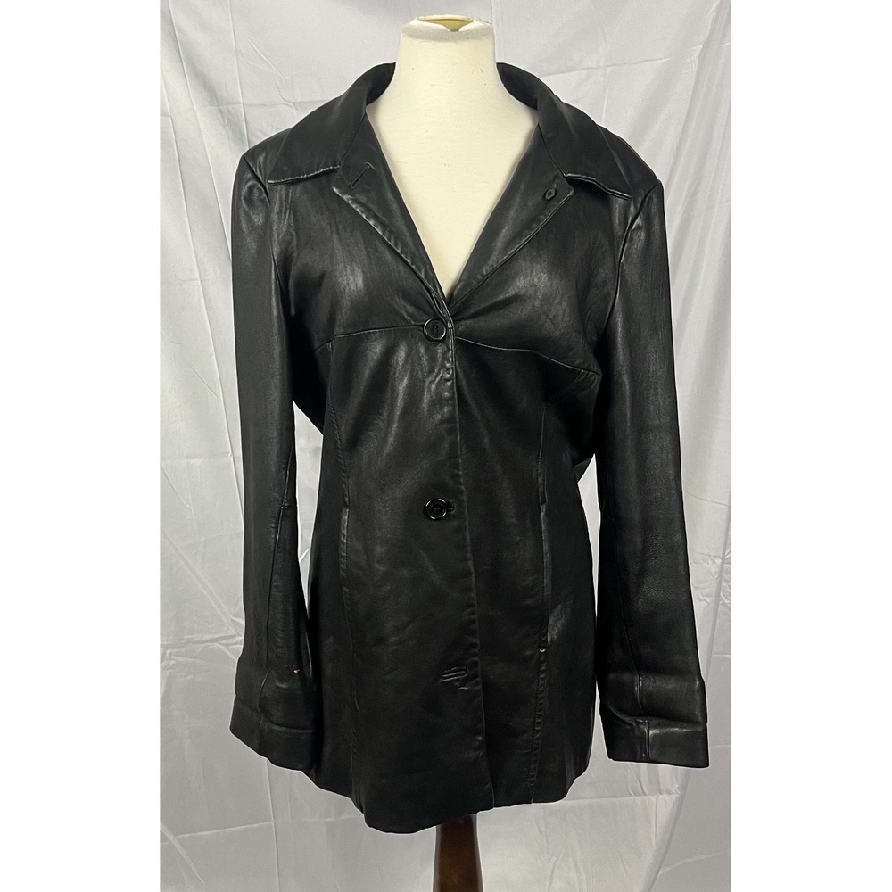 Lady Hathaway Womens Leather Jacket Large Black Button Coat REPAIR/Damaged Blaze